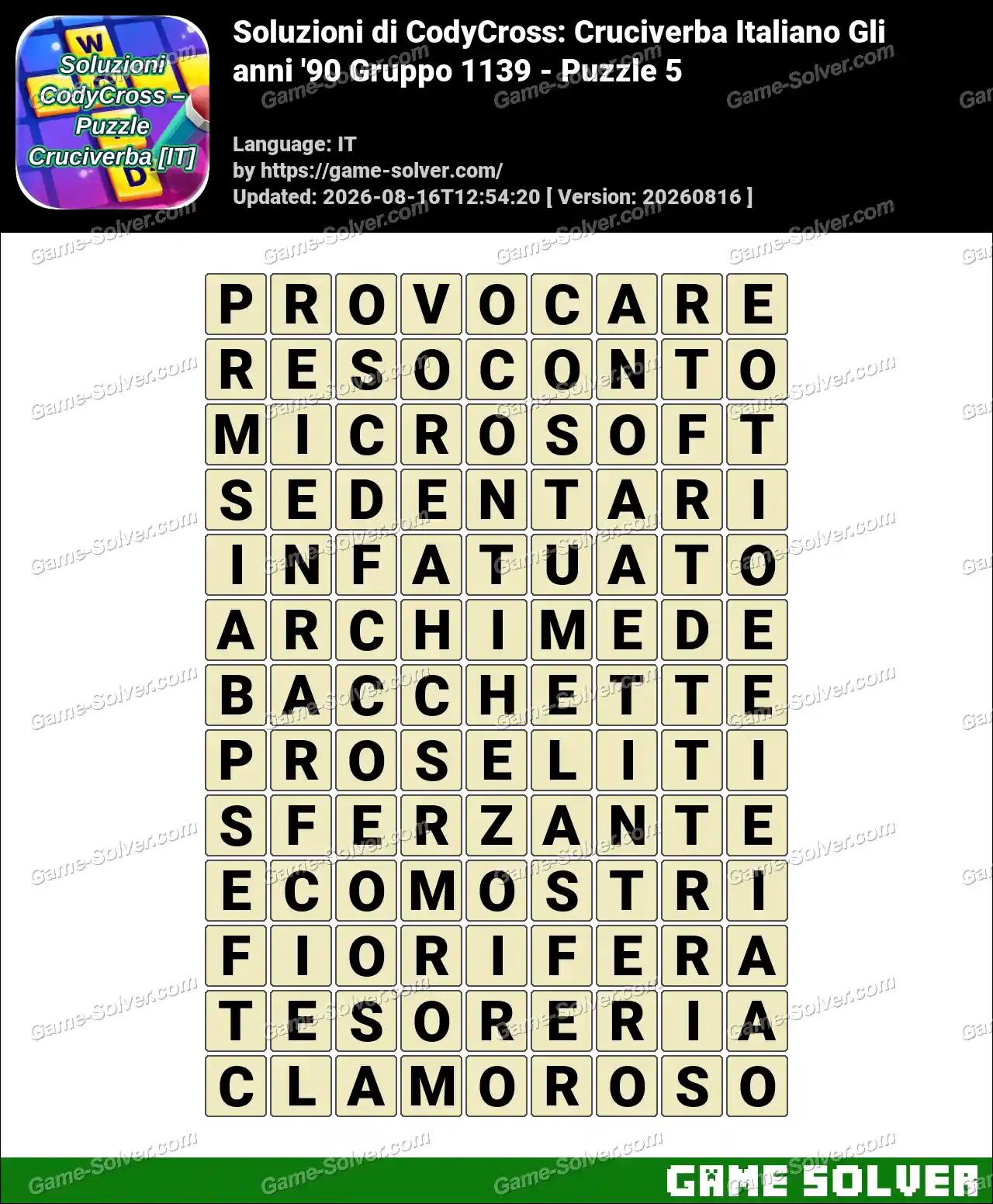 Soluzioni di CodyCross: Cruciverba Italiano Gli anni ’90 Gruppo 1139 – Puzzle 5